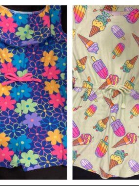 Kidgets Blue Flower Girls Romper & ICE CREAM GREEN CINCH DRESS